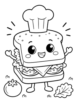 Free printable Cheerful Chef Sandwich Character coloring page
