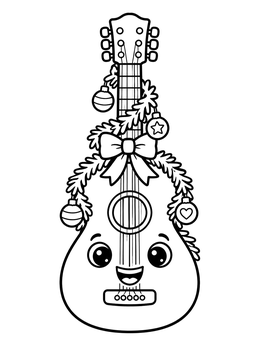 Free printable Cheerful Christmas Acoustic Guitar coloring page