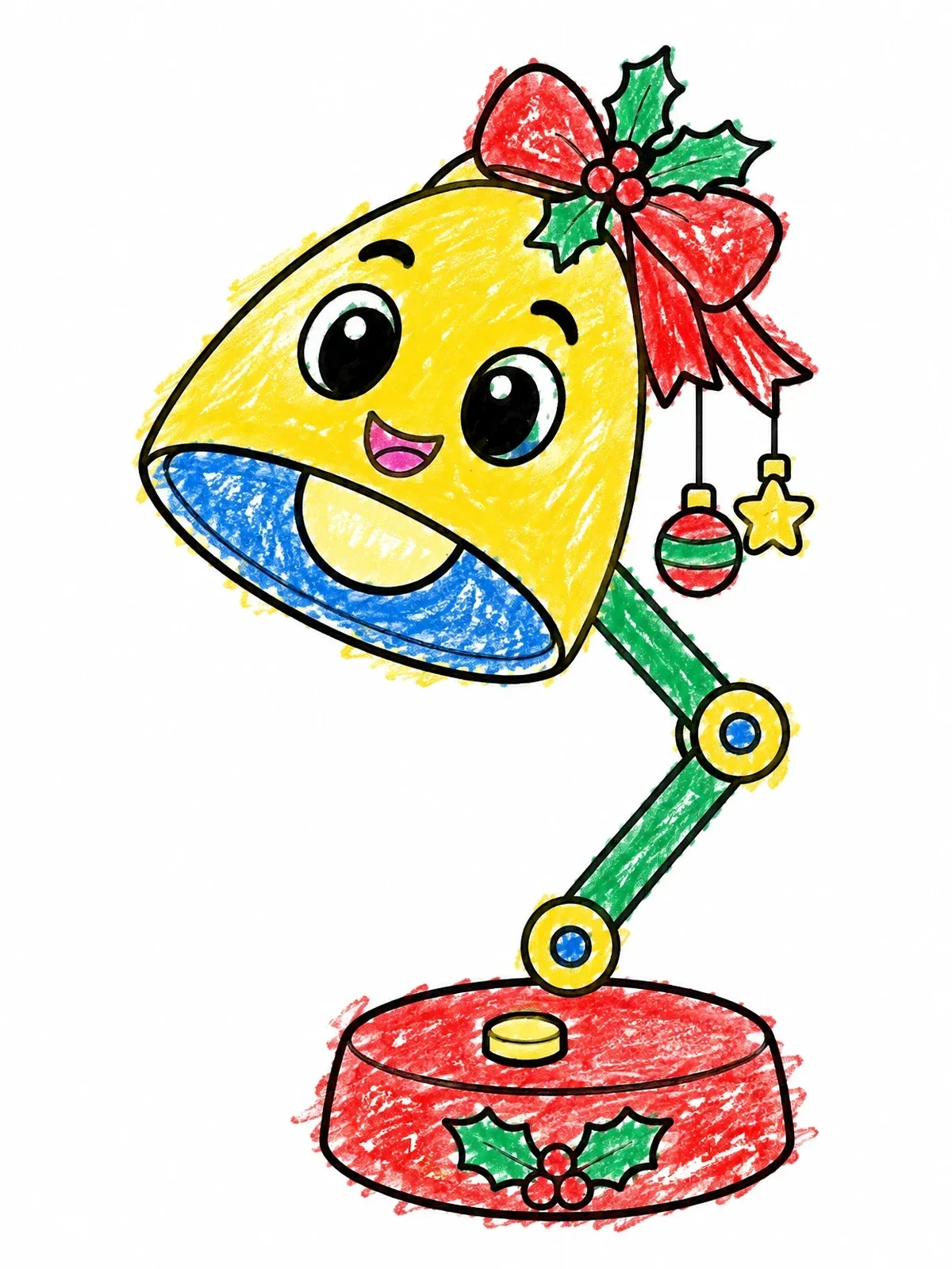 Colored example of the Cheerful Christmas Desk Lamp coloring page