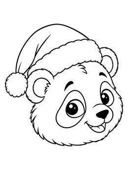A festive panda coloring page featuring a smiling panda bear wearing a Santa hat.