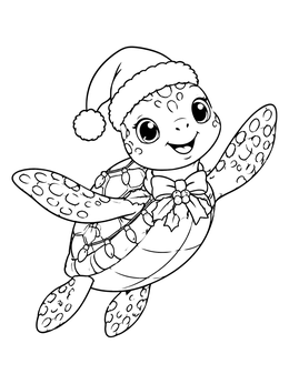 Free printable Cheerful Christmas Sea Turtle Swimming coloring page