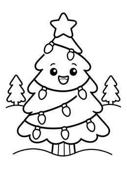 Free printable Cheerful Christmas Tree With Garland coloring page