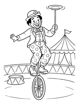 Free printable Cheerful Clown On A Unicycle coloring page