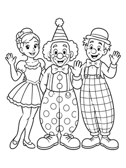 Free printable Cheerful Circus Performers And Clowns coloring page
