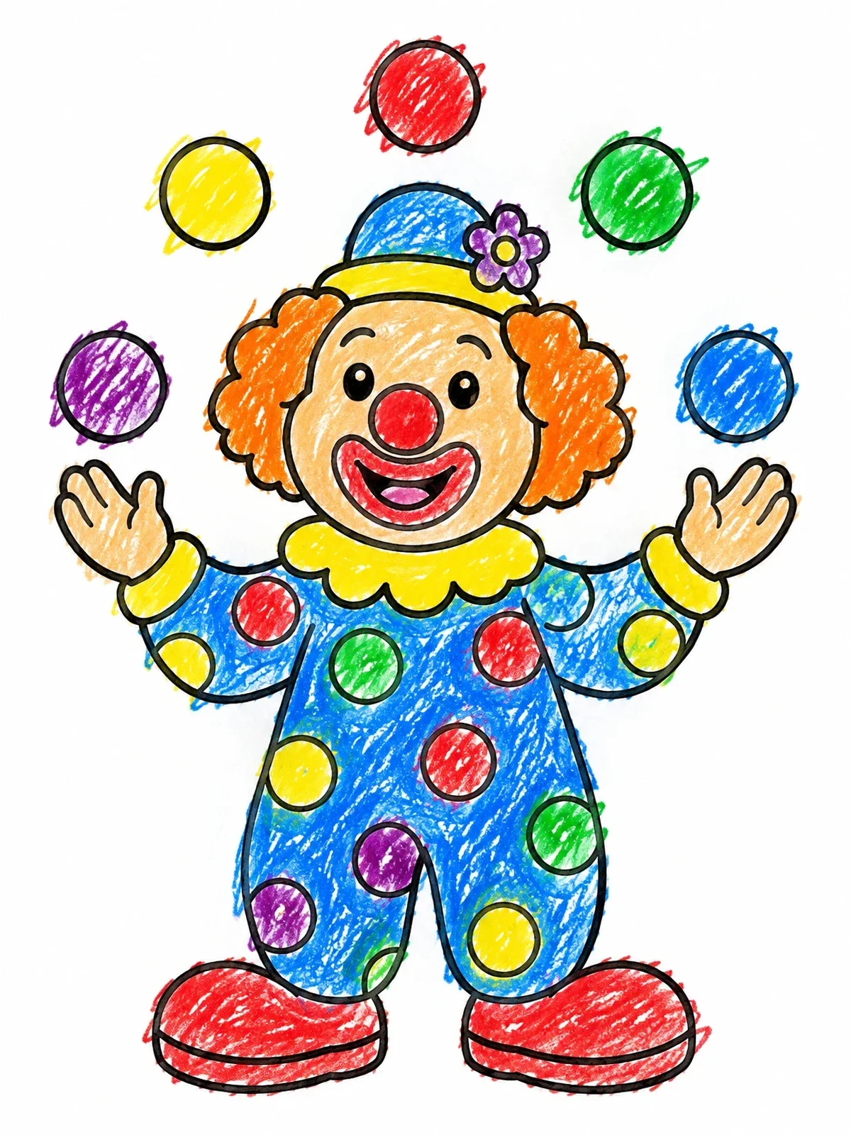 Colored example of the Cheerful Clown Juggling Balls coloring page