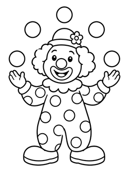 Free printable Cheerful Clown Juggling Balls coloring page