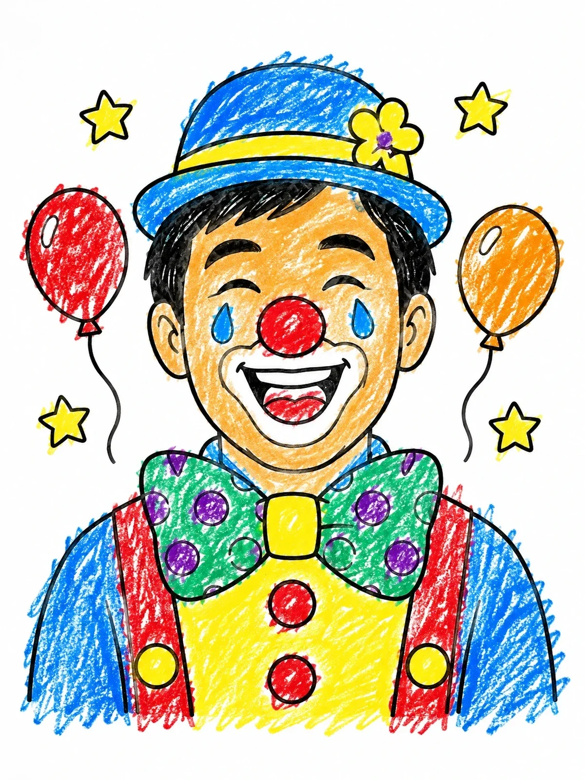 Colored example of the Cheerful Clown With Polka Dot Bowtie coloring page