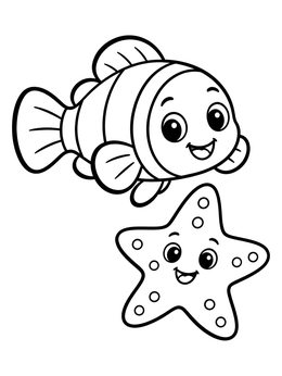 Free printable Cheerful Clownfish And Sea Star coloring page