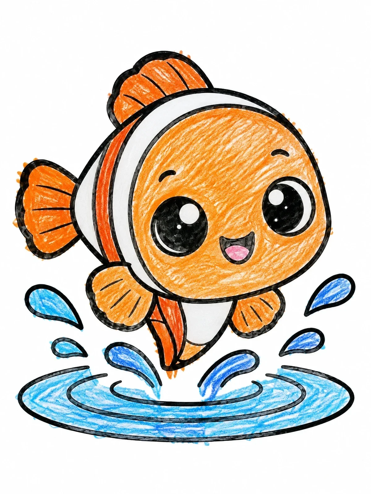Colored example of the Cheerful Clownfish Splashing In Water coloring page