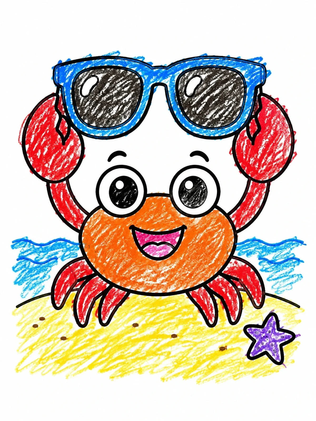 Colored example of the Cheerful Beach Crab Holding Sunglasses coloring page