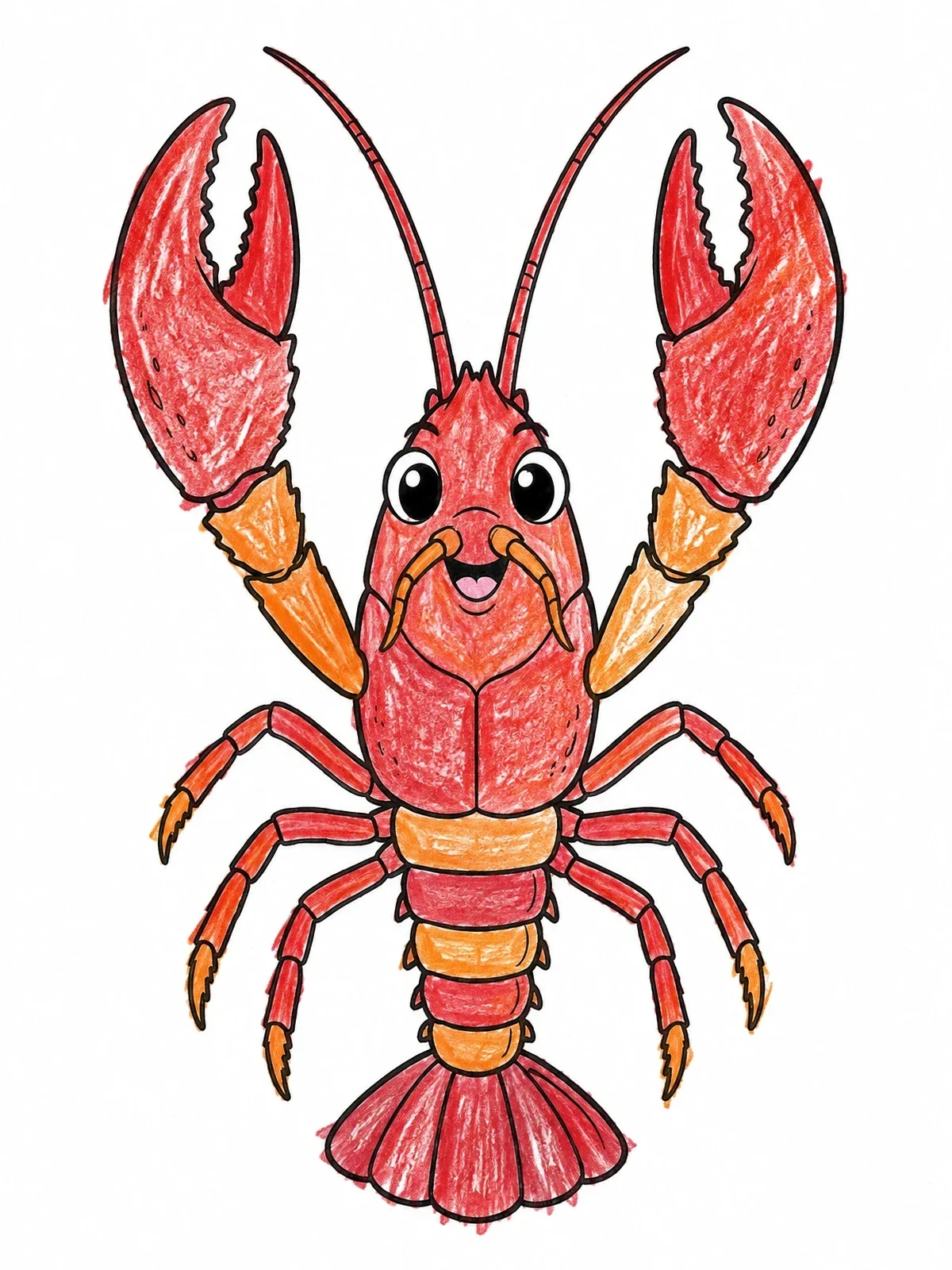 Colored example of the Cheerful Crawfish With Claws Raised coloring page