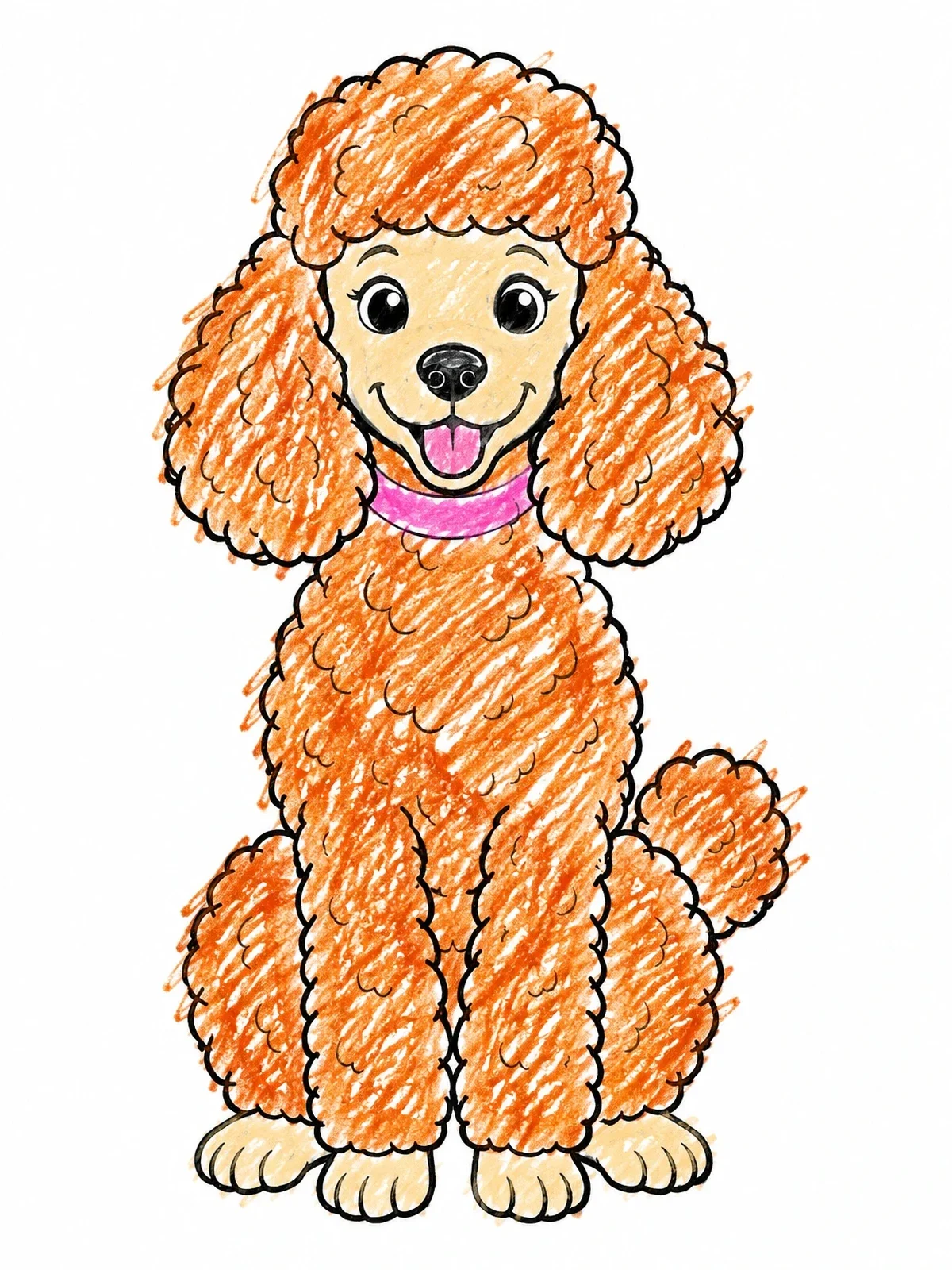 Colored example of the Cheerful Curly Poodle Sitting Upright coloring page