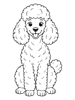 Free printable Cheerful Curly Poodle Sitting Upright coloring page