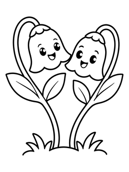 Two smiling bell blossoms meet in this cute flower coloring page for young artists.