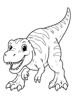 A friendly baby dinosaur in this t rex coloring page creeps playfully forward.