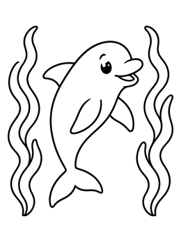 Free printable Cheerful Dolphin Swimming In Seaweed coloring page