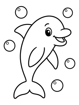 Free printable Cheerful Dolphin Swimming With Bubbles coloring page