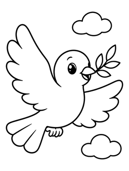 Free printable Cheerful Dove Flying With Olive Branch coloring page
