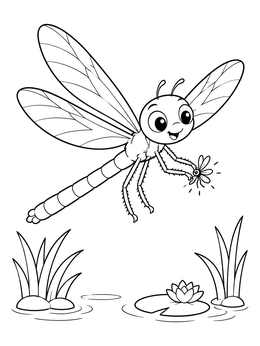 Free printable Cheerful Dragonfly Catching A Bug coloring page