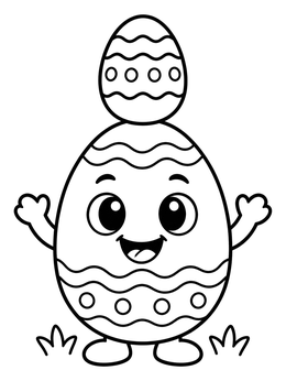 A cheerful easter egg coloring page featuring a cute character balancing a smaller egg.