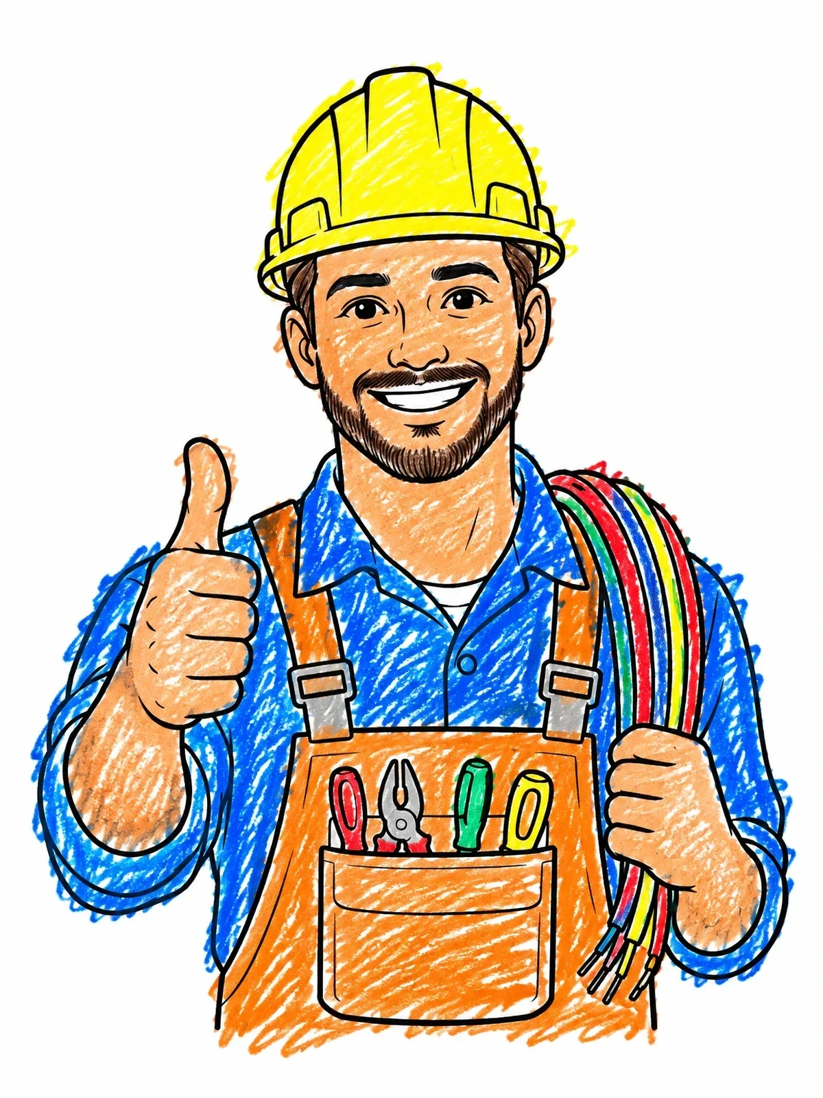 Colored example of the Cheerful Electrician Giving Thumbs Up coloring page