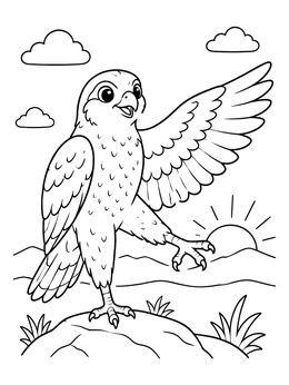 Free printable Cheerful Falcon Morning Stretch coloring page