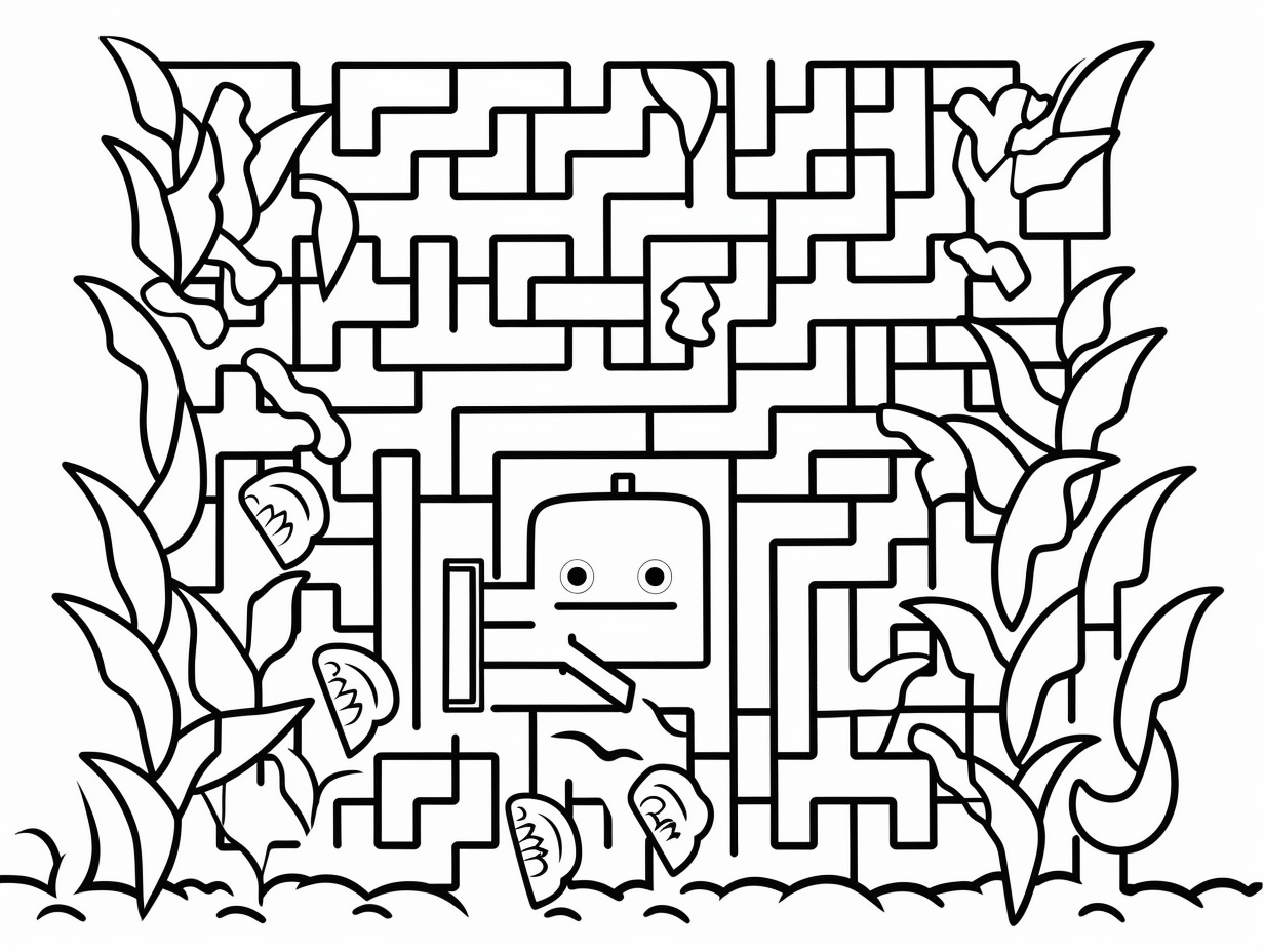 Cheerful Farm Corn Maze - Coloring Page