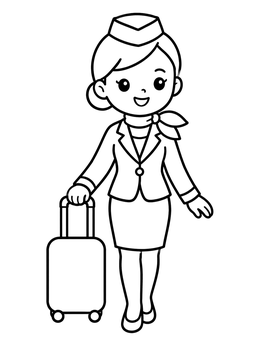 Free printable Cheerful Flight Attendant With Suitcase coloring page
