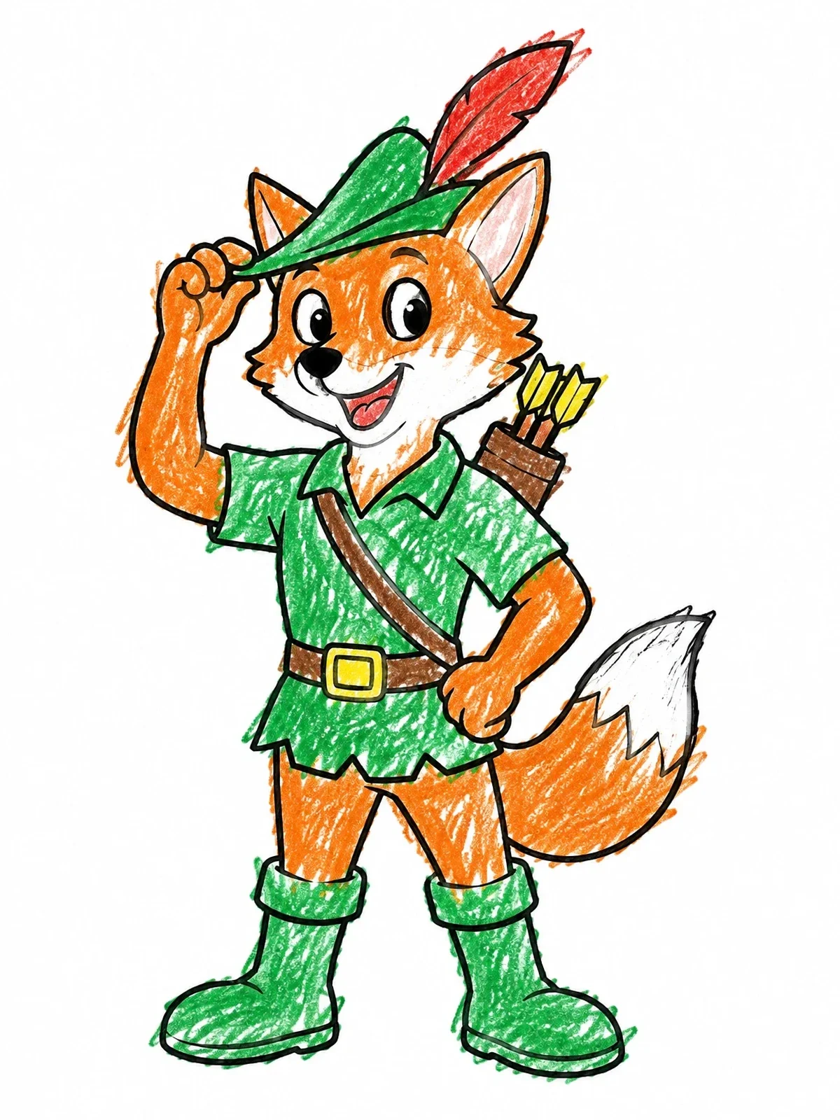 Colored example of the Cheerful Fox Robin Hood Tipping Hat coloring page