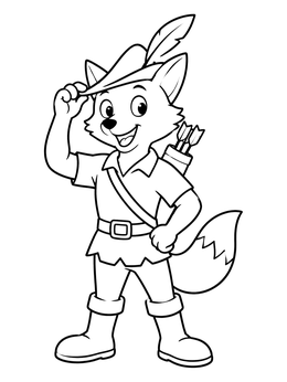 Free printable Cheerful Fox Robin Hood Tipping Hat coloring page
