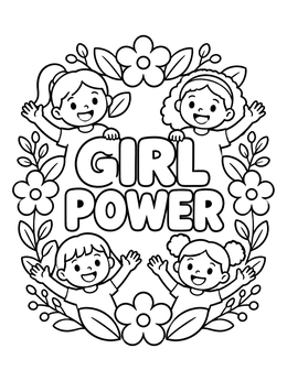 Free printable Cheerful Friends Celebrating Girl Power coloring page