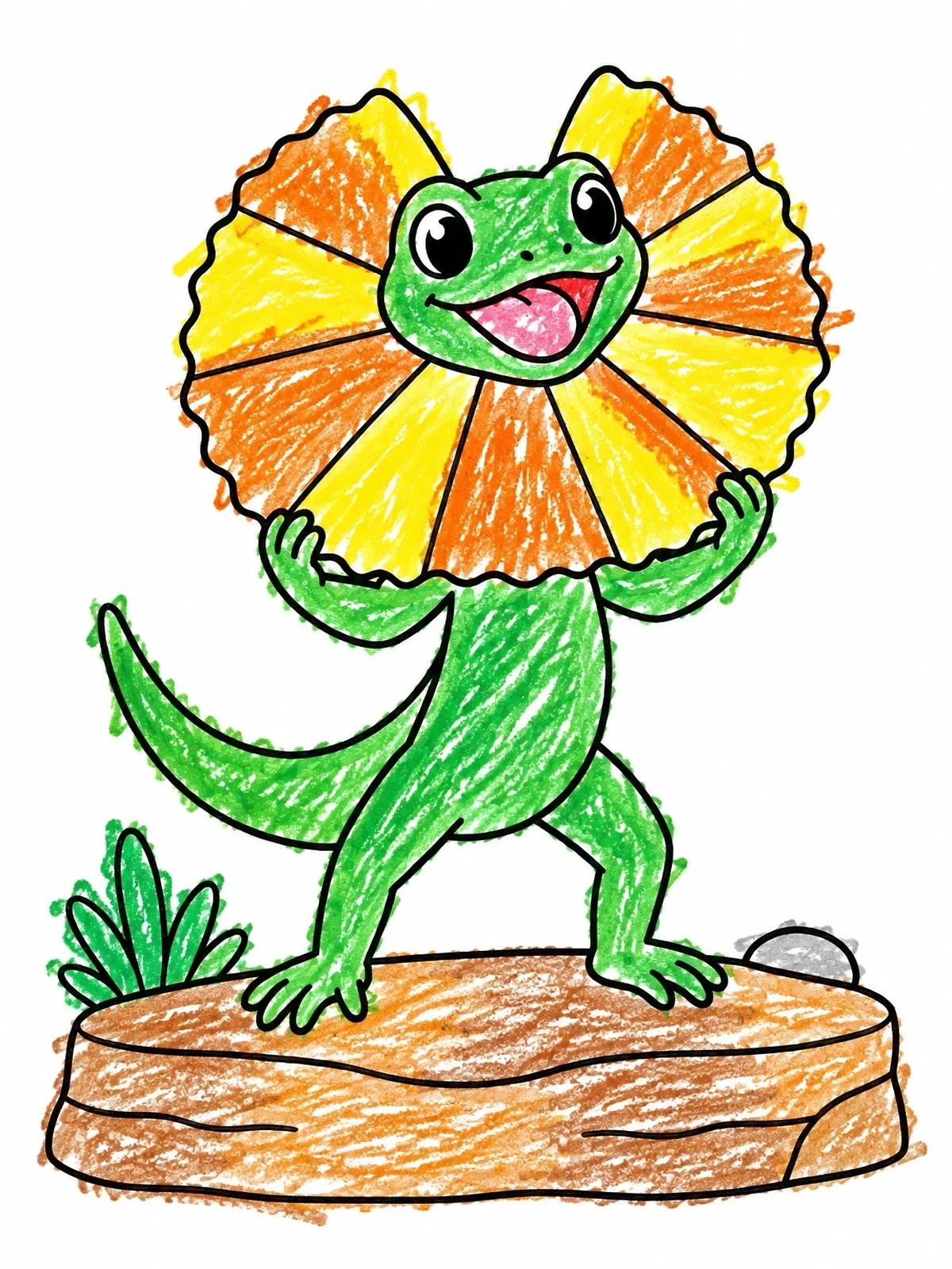 Colored example of the Cheerful Frilled Lizard On Rock coloring page