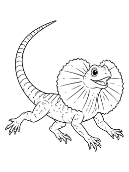 A cheerful frilled-neck lizard coloring page ready for vibrant patterns.