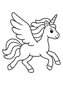 Free printable Cheerful Galloping Winged Unicorn coloring page