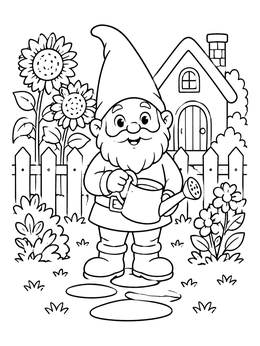 Free printable Cheerful Garden Gnome With Watering Can coloring page