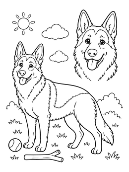 Free printable Cheerful German Shepherd In The Park coloring page