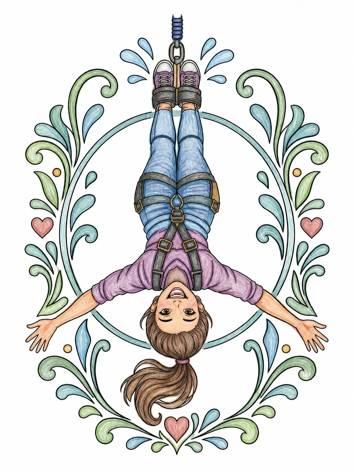 Colored example of the Cheerful Girl Bungee Jumping coloring page