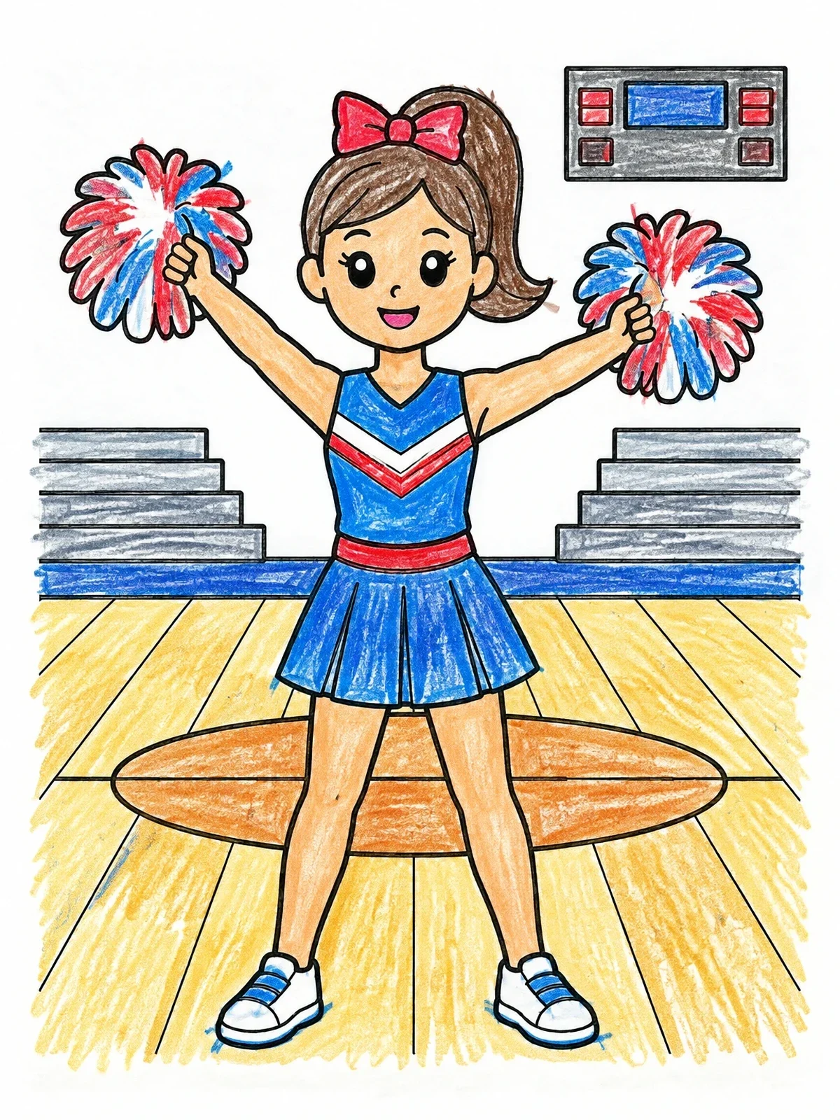 Colored example of the Cheerful Girl In School Gym coloring page