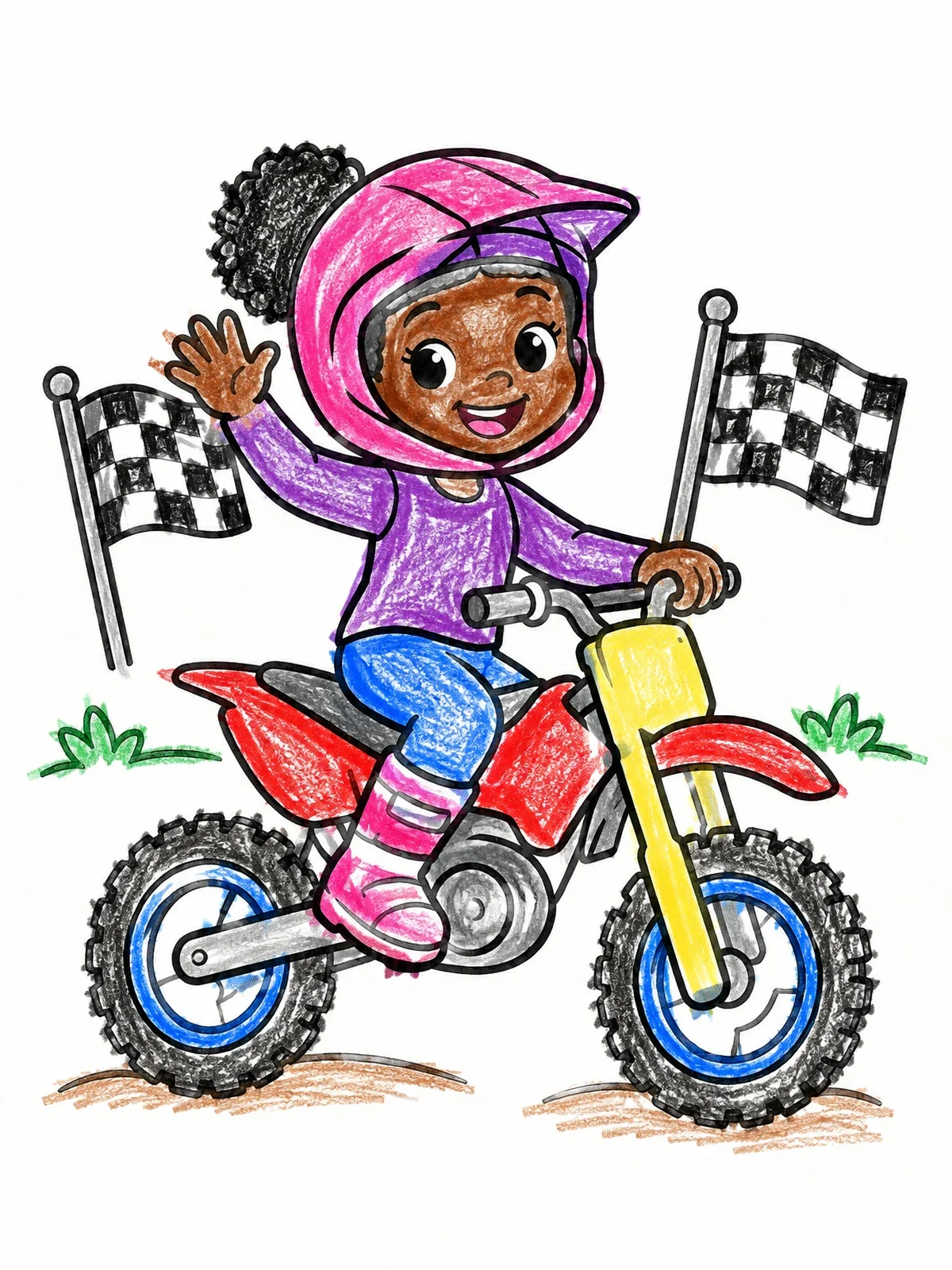 Colored example of the Cheerful Girl On A Dirt Bike coloring page
