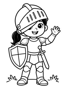 Free printable Cheerful Girl Knight In Armor coloring page