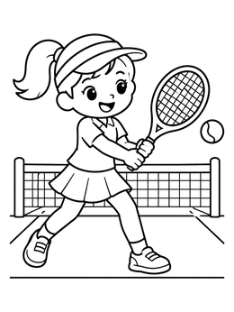Free printable Cheerful Girl Playing Tennis coloring page