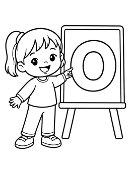 Free printable Cheerful Girl Pointing To Letter O coloring page