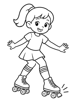 A cheerful girl stops safely in this roller skating coloring page.