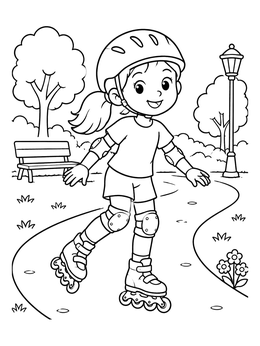 Free printable Cheerful Girl Roller Skating In Park coloring page