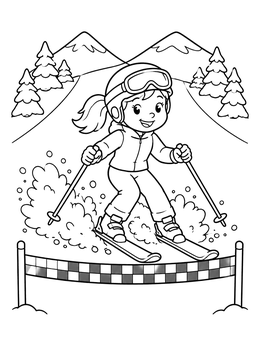 Free printable Cheerful Girl Crossing Finish Line coloring page