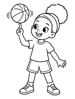 Free printable Cheerful Girl Spinning A Basketball coloring page
