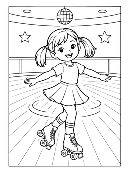 Free printable Cheerful Girl Spinning On Roller Skates coloring page