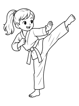 Free printable Cheerful Girl Practicing High Kick coloring page