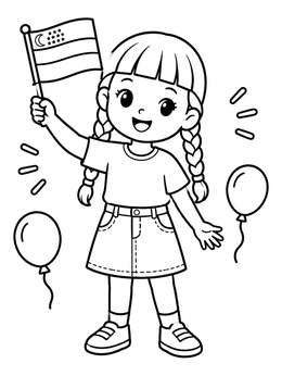 Free printable Cheerful Girl With Uzbekistan Flag coloring page
