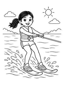 Free printable Cheerful Girl Water Skiing coloring page